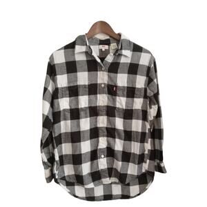 Levi's Black & White Oversized Checkered Button Up Flannel Top Size XS